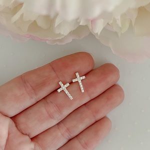 925 Sterling silver cross stud earrings with Cubic Zirconia